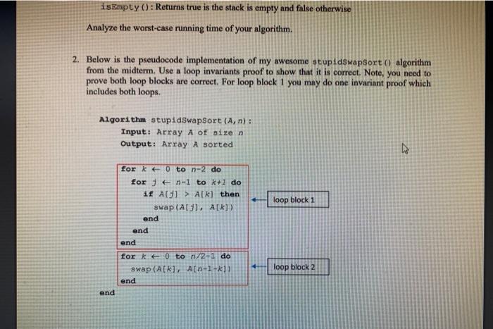 Solved isEmpty : Returns true is the stack is empty and | Chegg.com