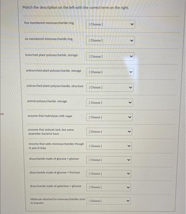Solved Match the description on the left with the correct | Chegg.com