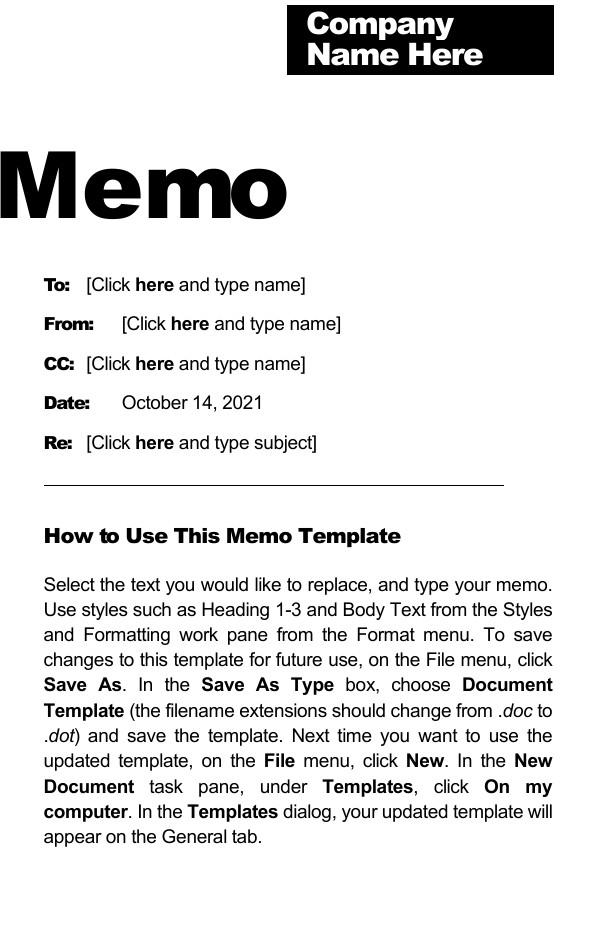 Solved Company Name Here Memo To (Click here and type name)
