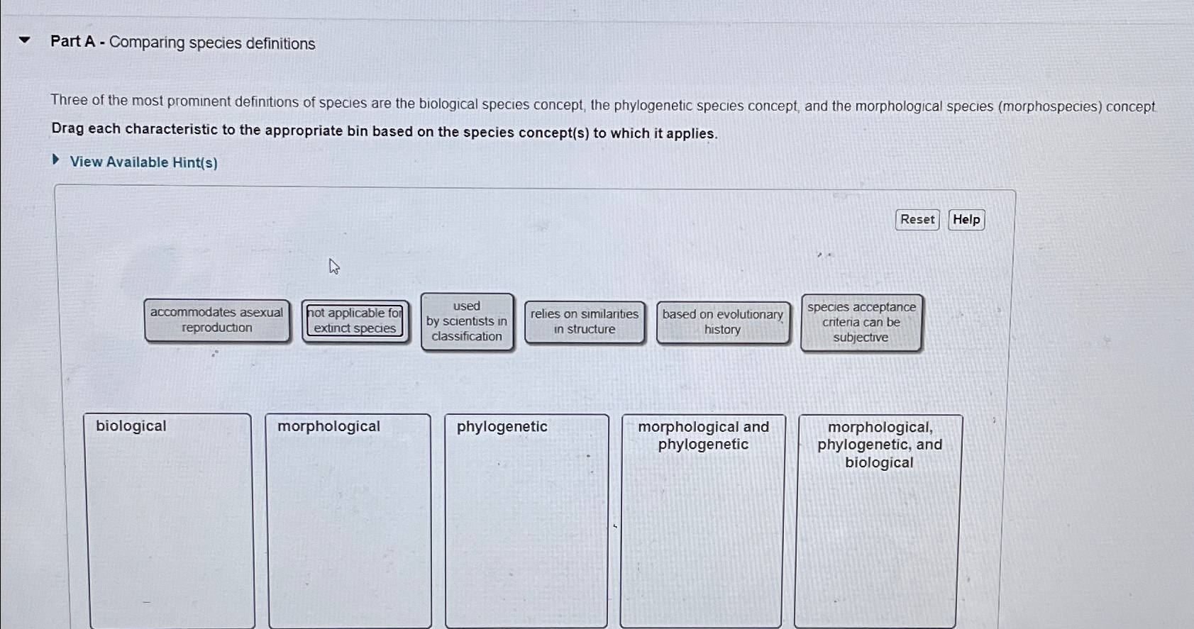 Solved Part A - ﻿Comparing species definitionsThree of the | Chegg.com