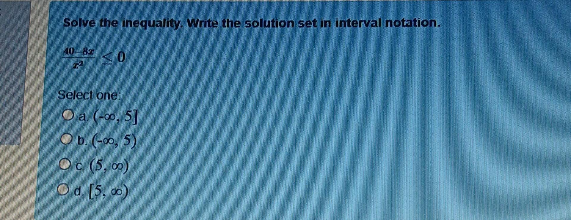 Solved Solve the inequality. Write the solution set in | Chegg.com