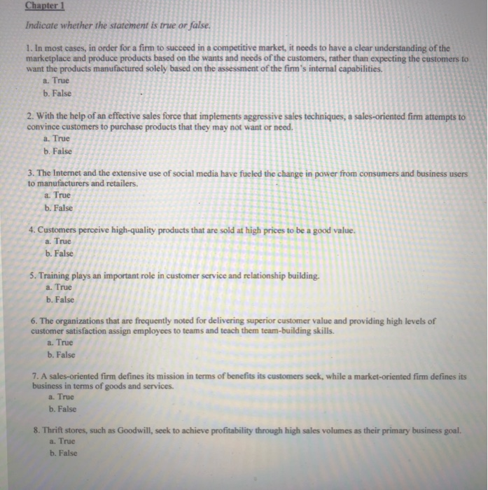 Solved Chapter 1 Indicate whether the statement is true or | Chegg.com
