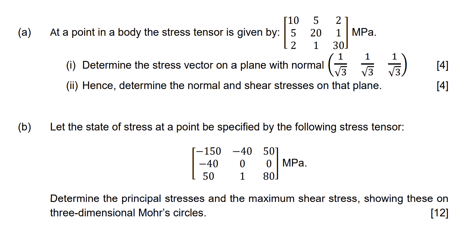 Solved (a) ﻿At a point in a body the stress tensor is given | Chegg.com