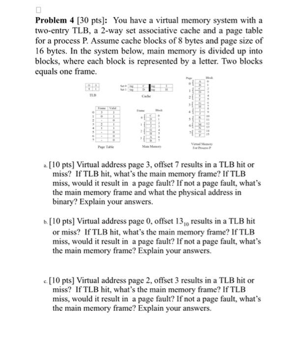 Solved Problem 4 [30 pts]: You have a virtual memory system | Chegg.com