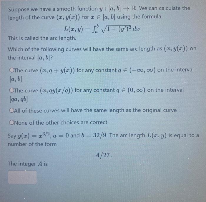 Solved Suppose we have a smooth function y : [a, b] → R. We | Chegg.com