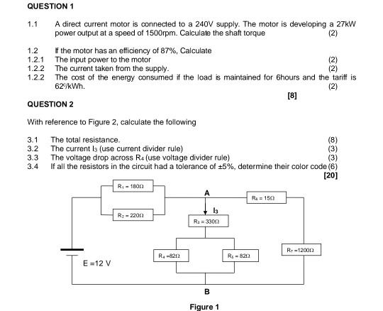 Solved QUESTION 1 1.1 A direct current motor is connected to | Chegg.com