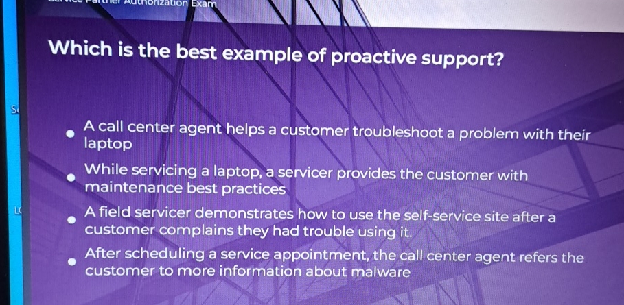 Solved Which is the best example of proactive support?A call | Chegg.com