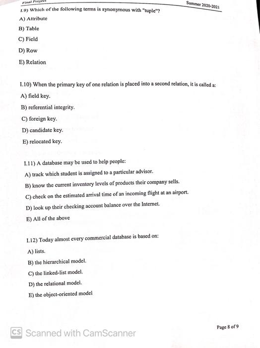 Solved 1.13 A relational database stores data in the form Chegg