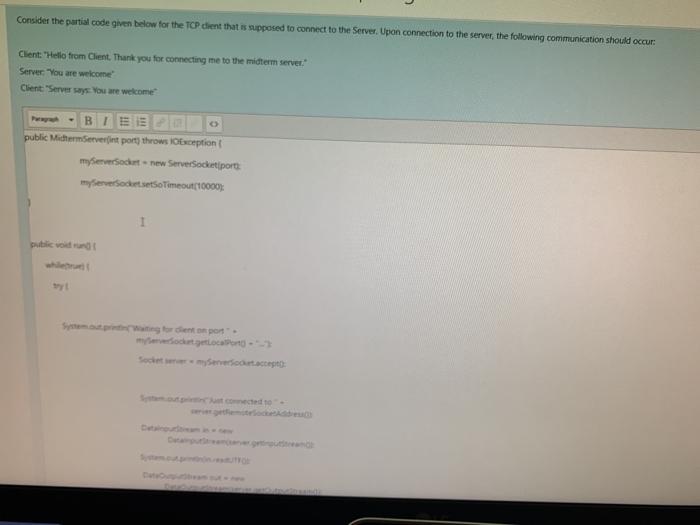 Consider the partial code given below for the TCP | Chegg.com