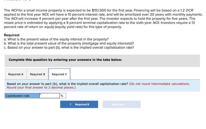 Solved The NOI For A Small Income Property Is Expected To Be | Chegg.com