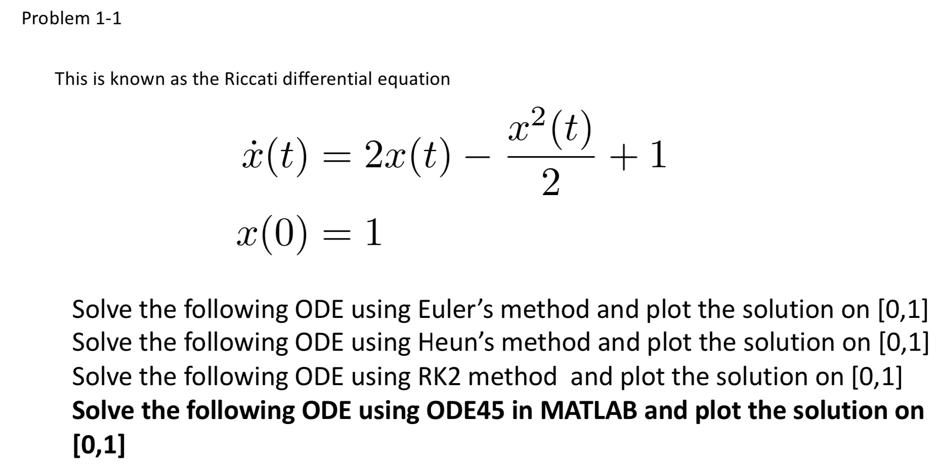 Problem 1 1this is known as the riccati differential chegg