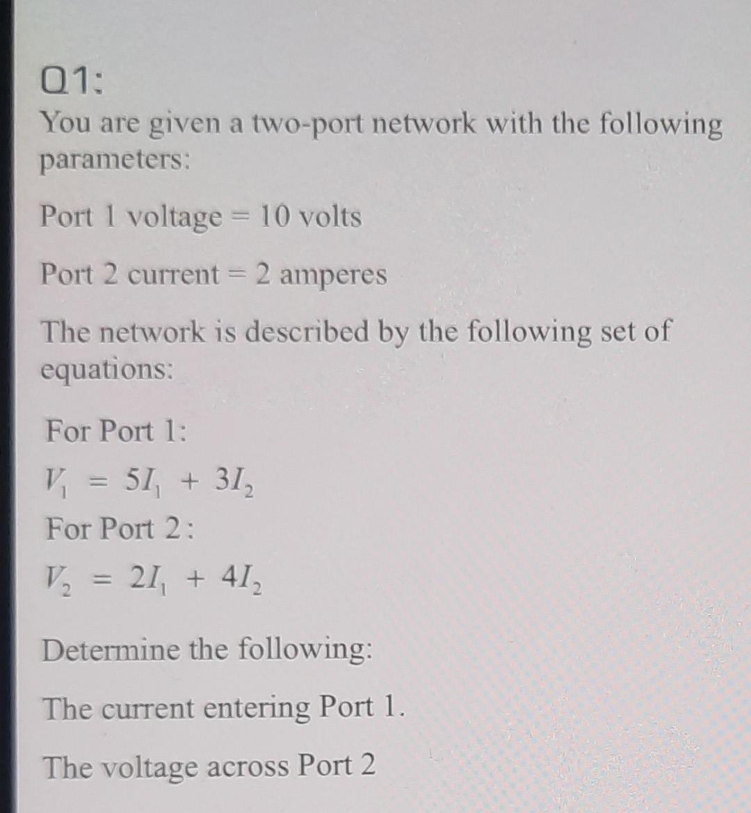 Solved Q1: You Are Given A Two-port Network With The | Chegg.com