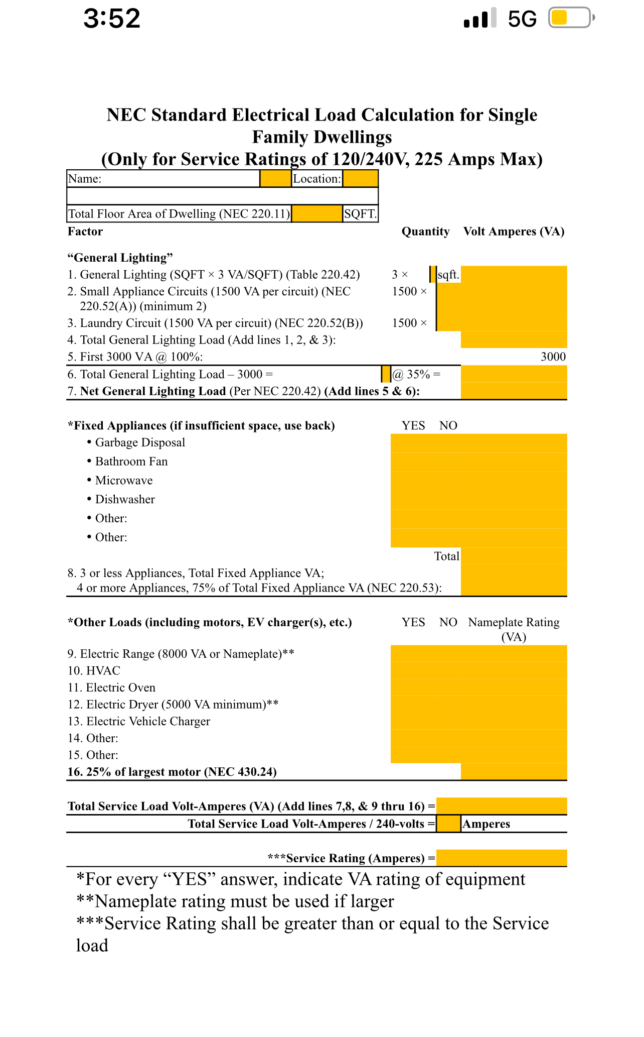 Solved 3 52 5g nec standard electrical load calculation chegg