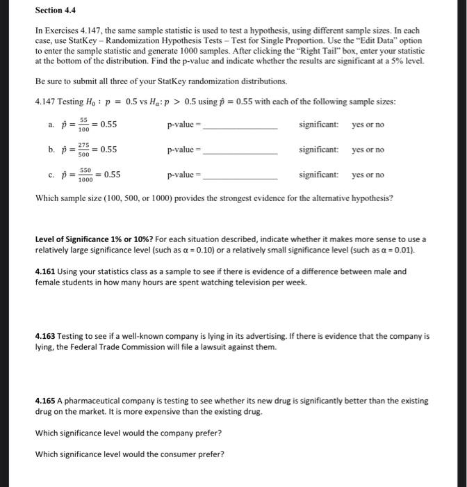 Solved In Exercises 4.147, the same sample statistic is used | Chegg.com