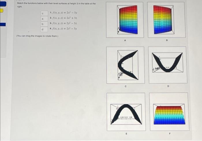 Solved Match the functions below with their level surfaces | Chegg.com