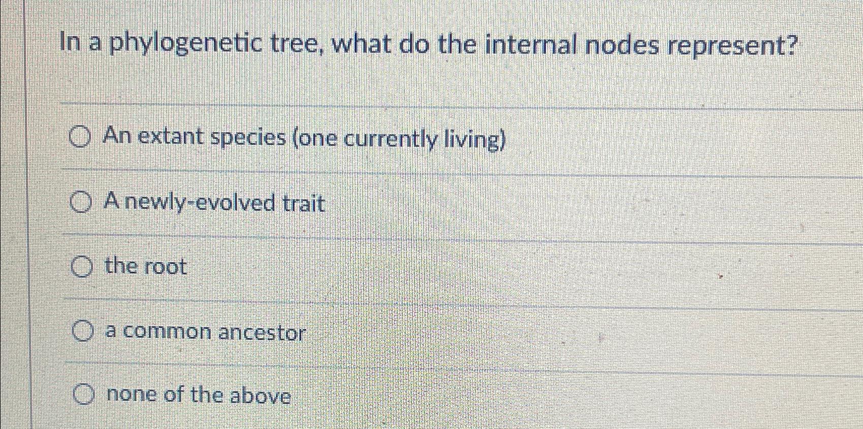 Solved In a phylogenetic tree, what do the internal nodes | Chegg.com