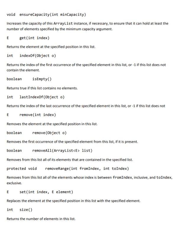 Solved Write the generic ArrayList class that has the | Chegg.com