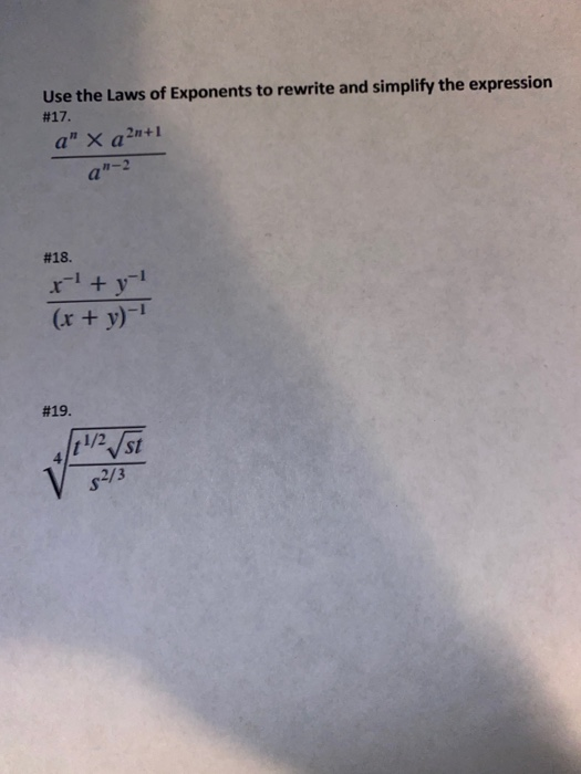 Solved Use the Laws of Exponents to rewrite and simplify the | Chegg.com
