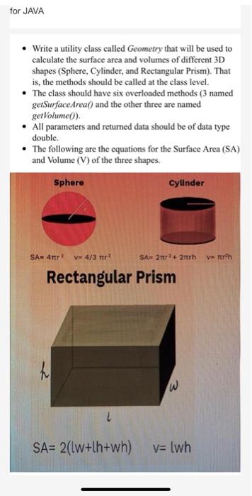 Solved For Java Write A Utility Class Called Geometry That Chegg Com