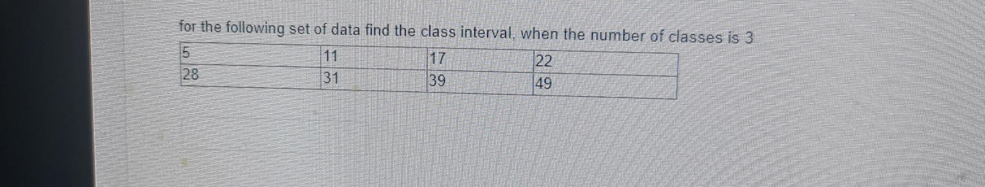 Solved for the following set of data find the class | Chegg.com