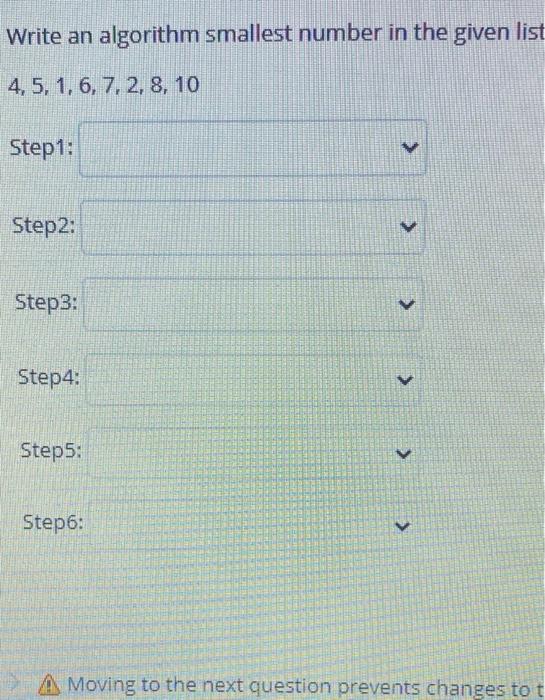 Solved Write an algorithm smallest number in the given list | Chegg.com