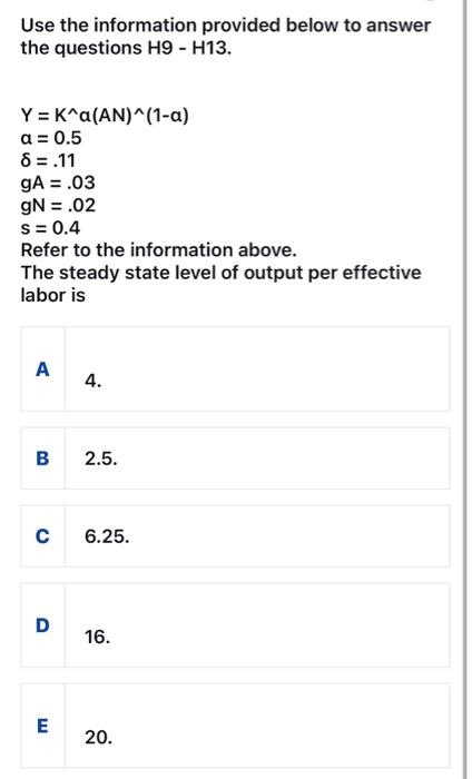 Solved Use the information provided below to answer the | Chegg.com