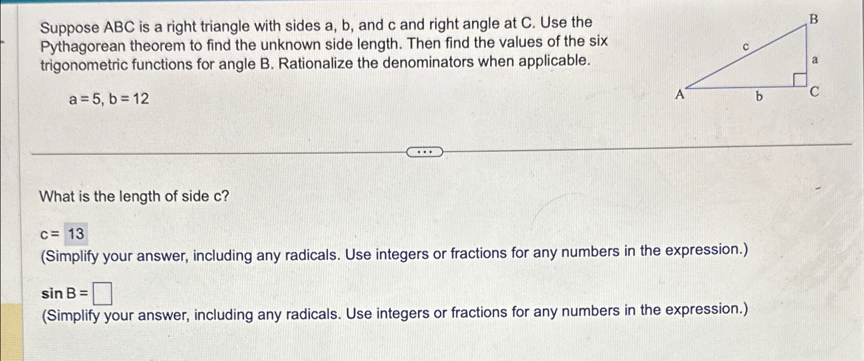 Solved Suppose ABC is a right triangle with sides a,b, ﻿and | Chegg.com