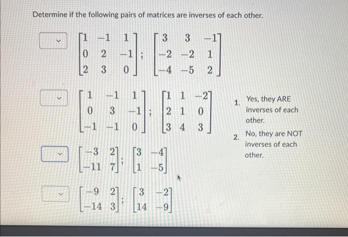 Solved Determine if the following pairs of matrices are | Chegg.com