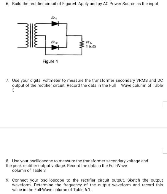 Solved 6. Build the rectifier circuit of Figure 4. Apply and | Chegg.com