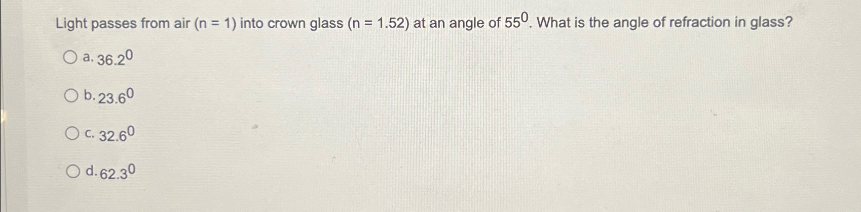 Solved Light passes from air )=(1 ﻿into crown glass )=(1.52 | Chegg.com