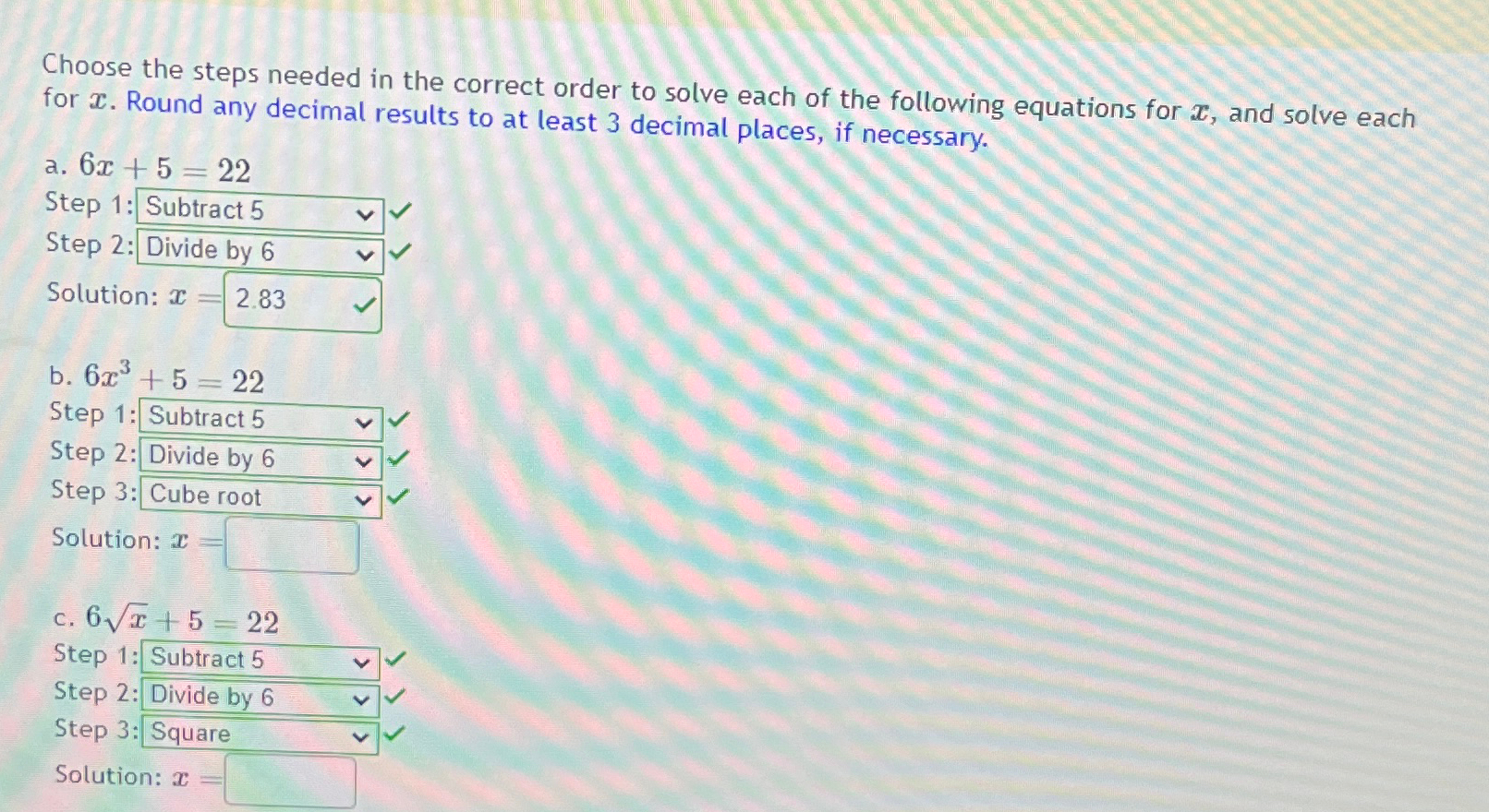 Solved Choose the steps needed in the correct order to solve | Chegg.com