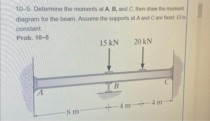 Solved 10-5. Determine the moments at A, B, and C, then draw | Chegg.com