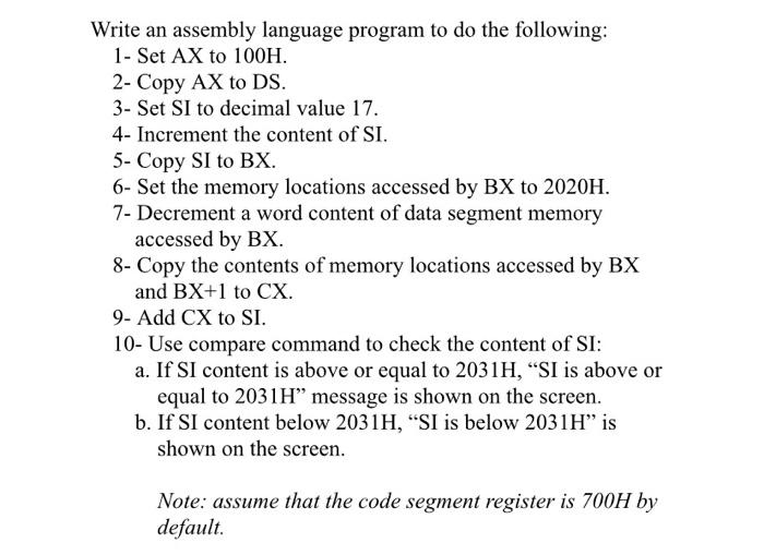 Write an assembly language program to do the | Chegg.com