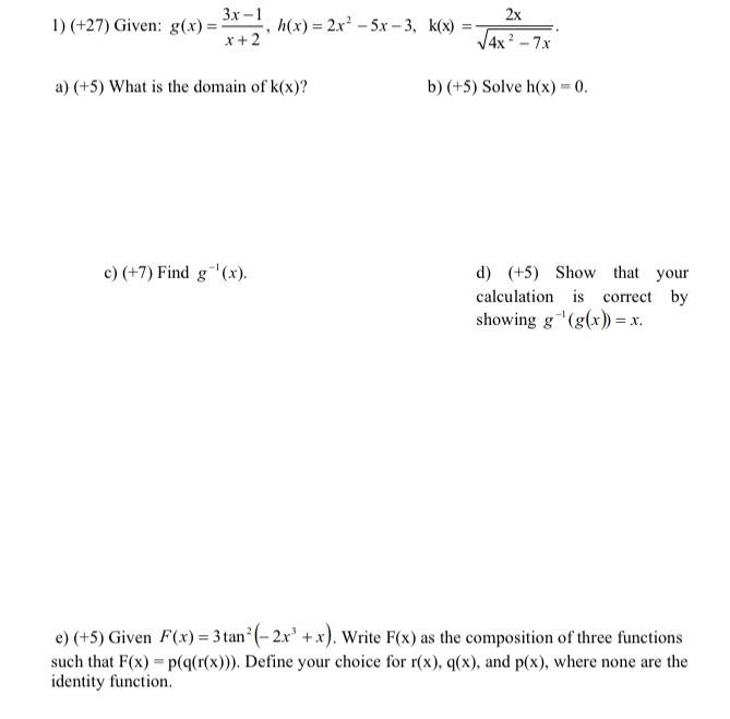 Solved 3x 1 1 27 Given G X H X 2x 5x 3 K X 2x Chegg Com
