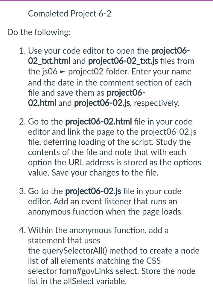 Solved 1. Use your code editor to open the | Chegg.com
