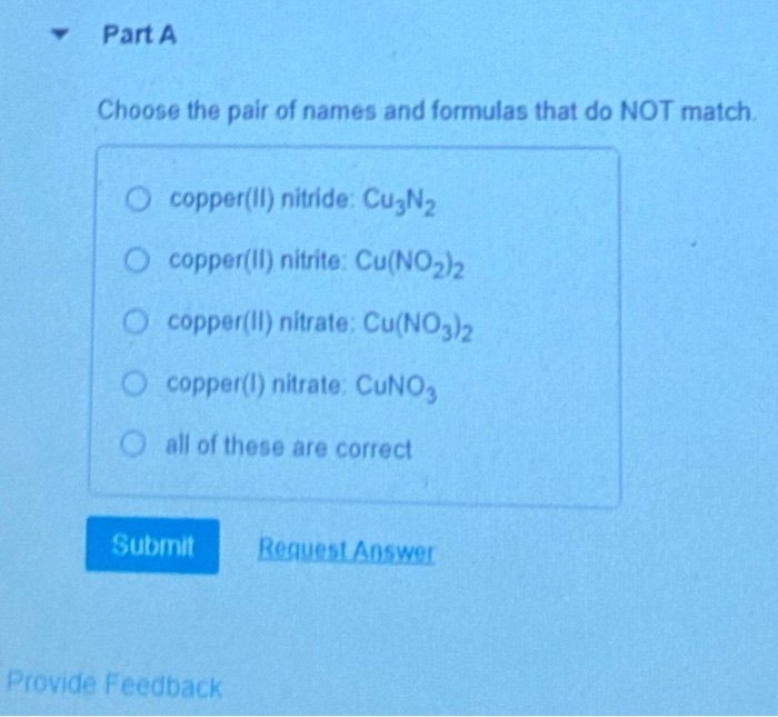 Solved Part A Choose the pair of names and formulas that do