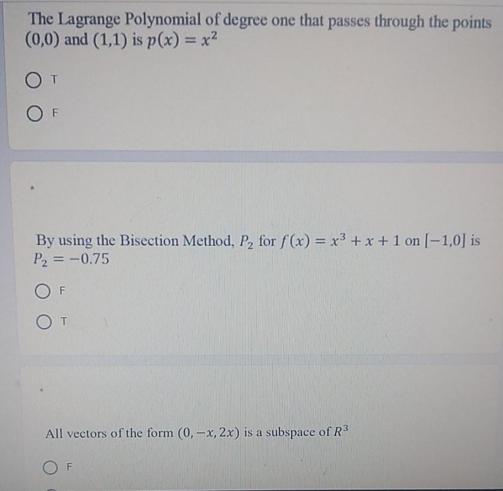 Solved The Lagrange Polynomial Of Degree One That Passes