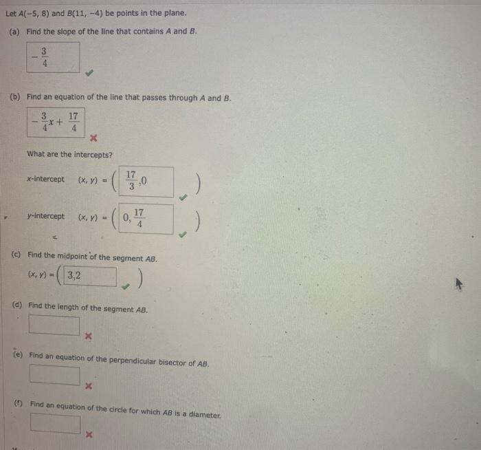 Solved Let A(−5,8) And B(11,−4) Be Points In The Plane. (a) | Chegg.com