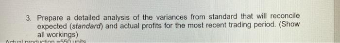 Solved 3. Prepare a detailed analysis of the variances from | Chegg.com