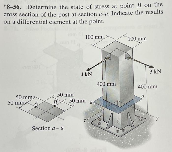 Solved *8-56. Determine the state of stress at point B on | Chegg.com