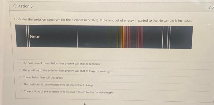 Solved Question 5 Consider the emission spectrum for the | Chegg.com