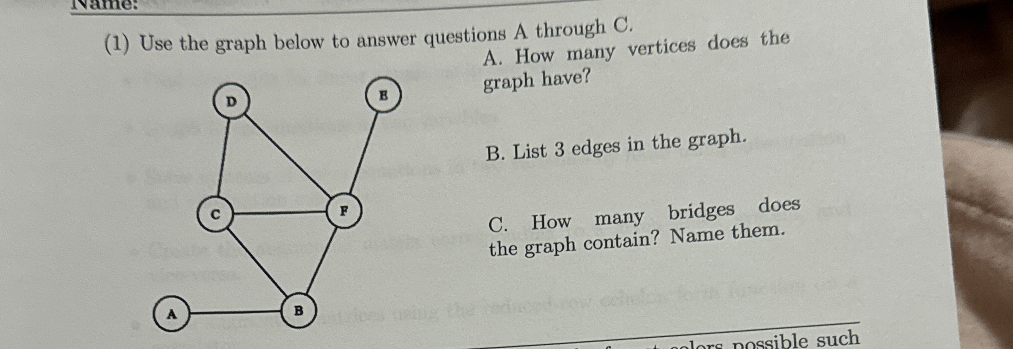 Solved (1) ﻿Use the graph below to answer questions A | Chegg.com