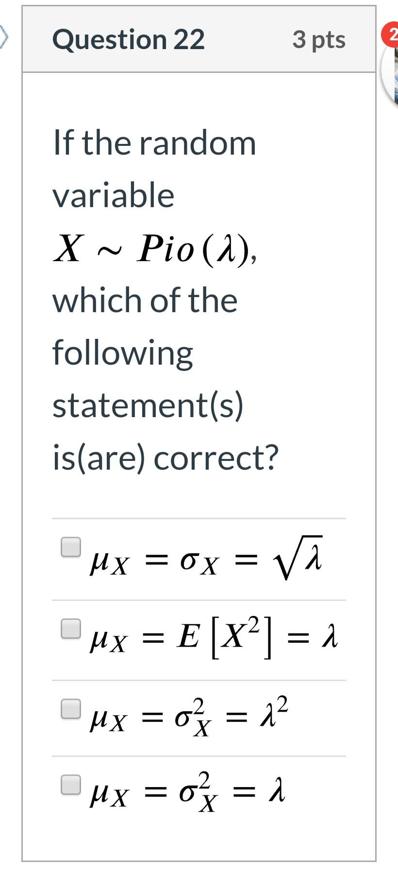 Solved 3 Pts Question 22 2 If The Random Variable X P Chegg Com