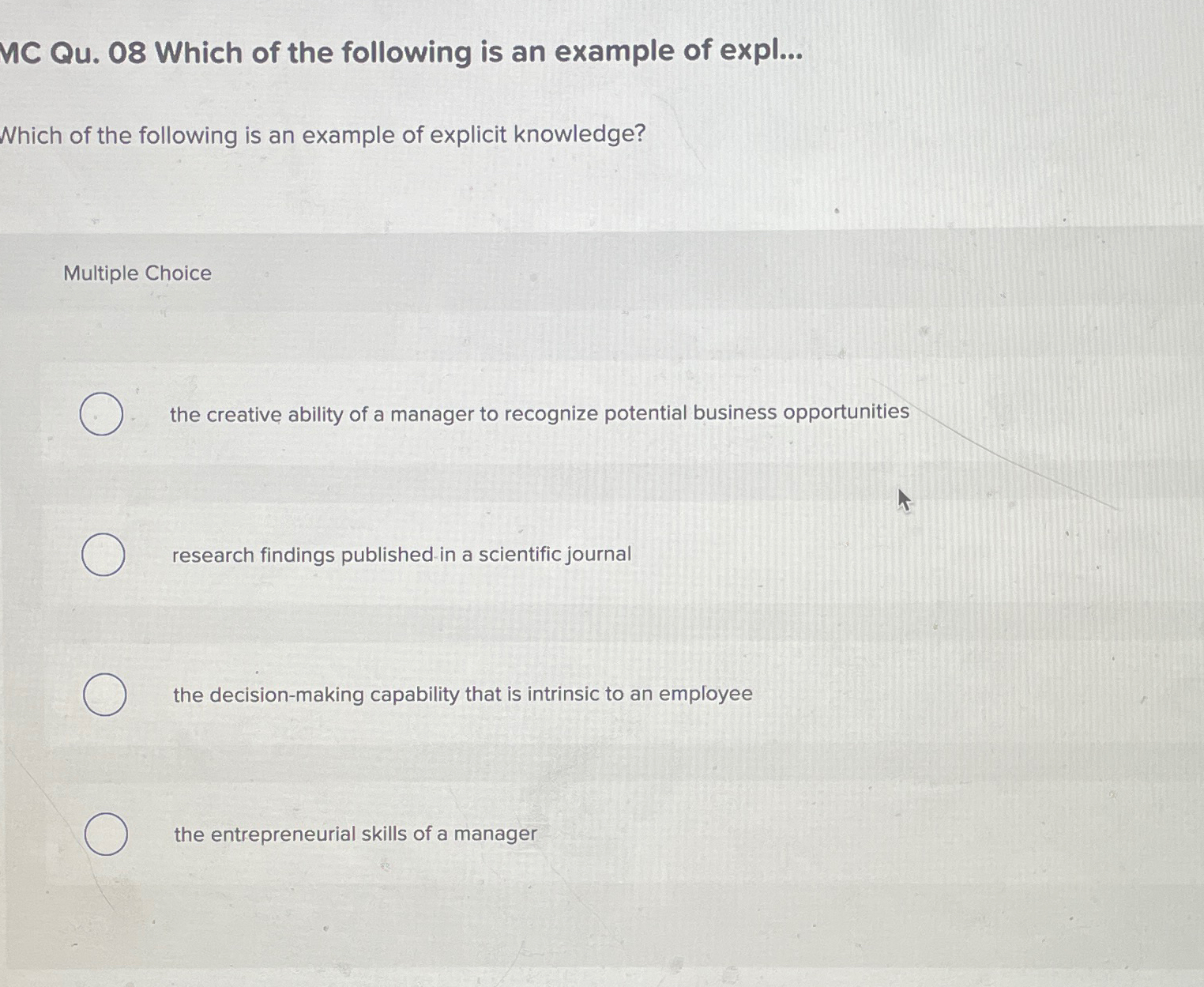 Solved MC Qu. 08 ﻿Which of the following is an example of | Chegg.com