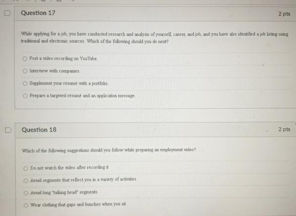 Solved Question 172 ﻿ptsWhìe applying for a job, you have | Chegg.com