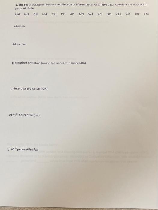 Solved 1. The set of data given below is a collection of | Chegg.com