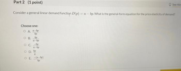 Solved 05 Question (2 points) e See page 278 Linear demand | Chegg.com