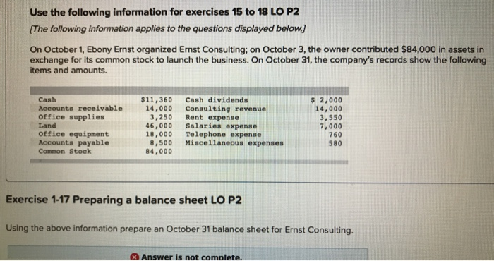 Solved Use the following information for exercises 15 to 18 | Chegg.com