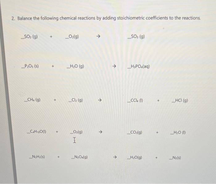 Solved 2 Balance The Following Chemical Reactions By Adding 2871