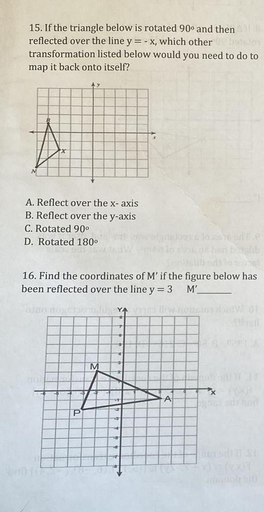 Solved 15. If the triangle below is rotated 90° and then | Chegg.com